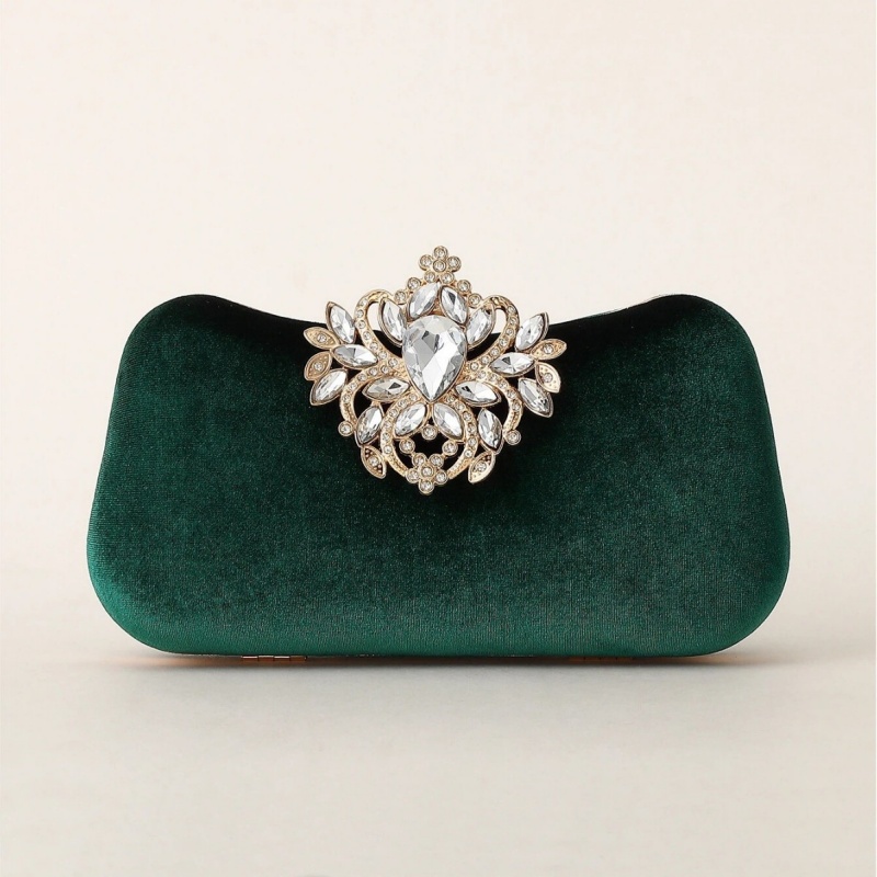 Luxury Bags Reseller - حقيبة يد مخملية خضراء داكنة فاخرة