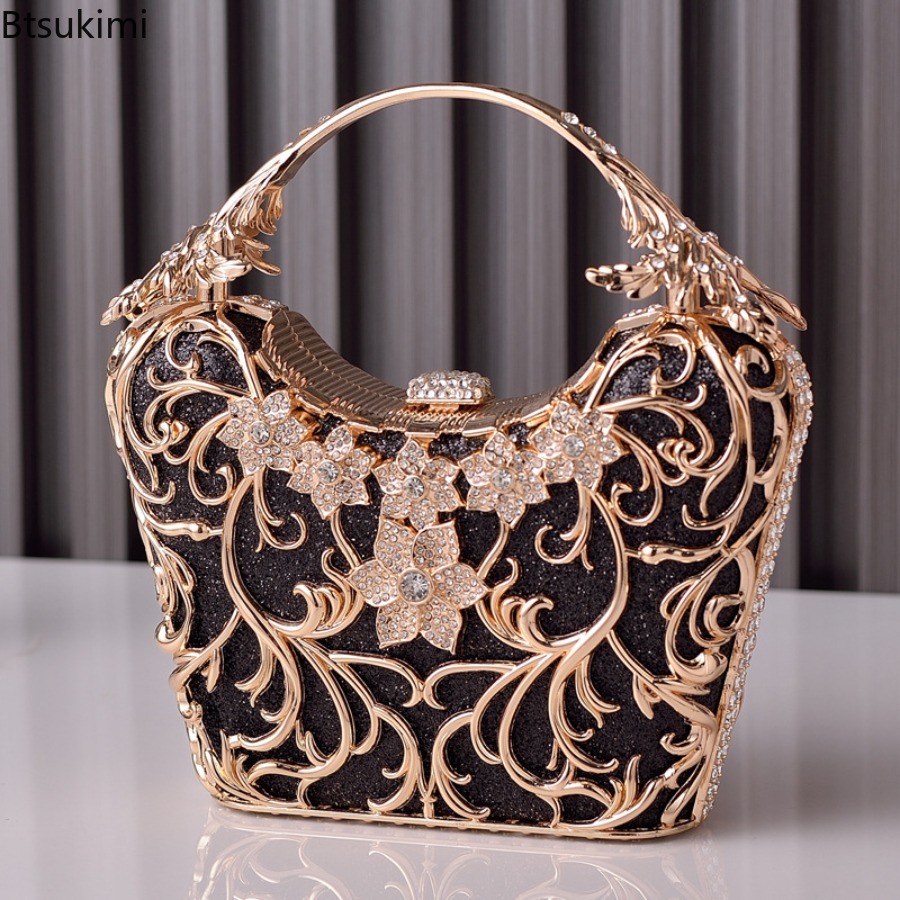 Luxury Bags Reseller - حقائب سهرة معدنية مفرغة للنساء، حقائب